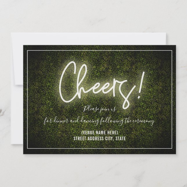 Convites Recepção de Casamento Boxwood Neon Branco Cheers (Frente)