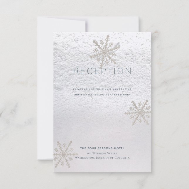Convites Recepção de Casamento Branco Inverno Floco de Neve (Frente)
