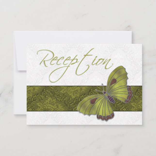 Convites Recepção de Casamento Brocado de Borboleta verde (Frente)