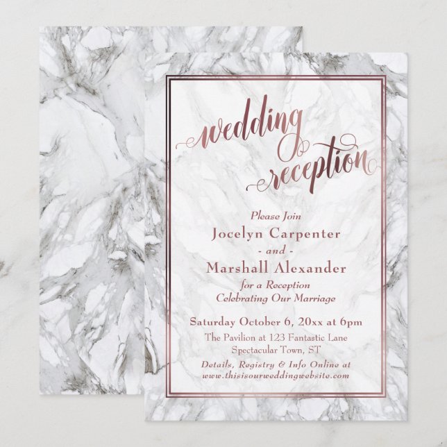 Convites Recepção de Casamento Caligrafia em Dourado Rosa M (Frente/Verso)