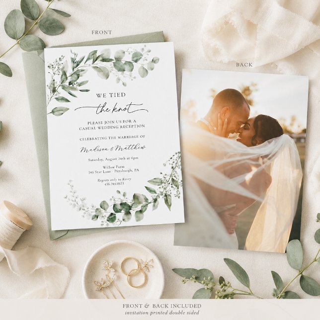 Convites Recepção de Casamento Casual com Verde de Eucalipt (Criador carregado)