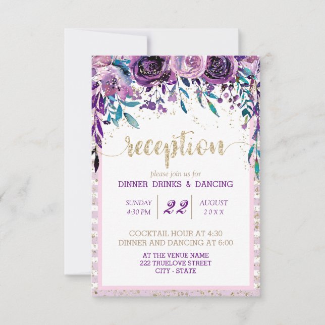 Convites Recepção de Casamento Champagne Dourado com Floral (Frente)