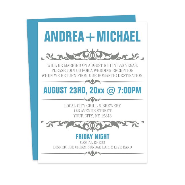 Convites Recepção de Casamento Cinza Azul Somente (Blue Gray Wedding Reception Only Invitation from Starzraven on Zazzle. Downloadable evite available.)