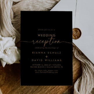 Convites Recepção de casamento Clássica Dourada Preta