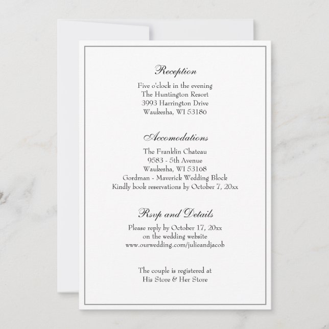 Convites Recepção de Casamento Clássica Preta e Branca Eleg (Frente)