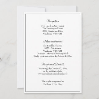 Convites Recepção de Casamento Clássica Preta e Branca Eleg