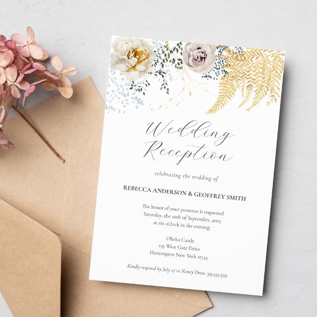 Convites Recepção de Casamento com Aquarela Floral Elegante (Criador carregado)