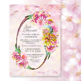 Convites Recepção de Casamento com Aquarela Floral Rosa