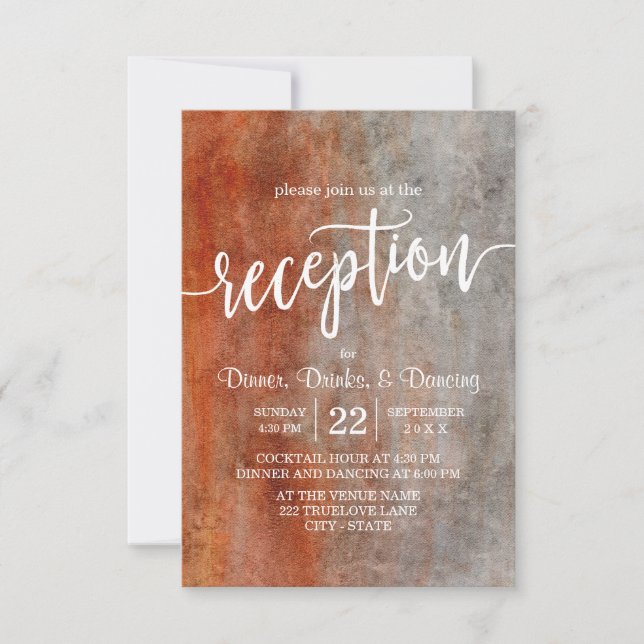 Convites Recepção de Casamento com Aquarela Laranja Cinza d (Frente)