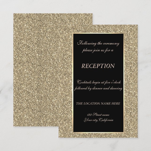 Convites Recepção de Casamento com Brilho Dourado Elegante (Frente/Verso)