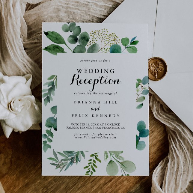 Convites Recepção de Casamento com Caligrafia e Eucalipto V (Criador carregado)