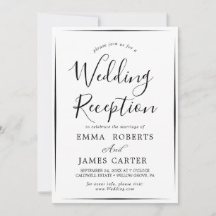 Convites Recepção de Casamento com Caligrafia Preta Delicad