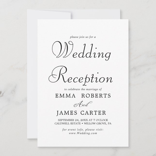 Convites Recepção de Casamento com Caligrafia Preta Delicad (Frente)