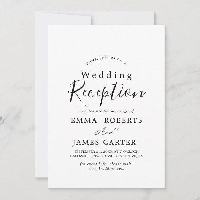 Convites Recepção de Casamento com Caligrafia Preta Delicad (Frente)