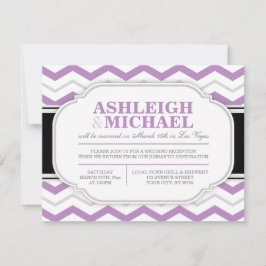 Convites Recepção de Casamento com Chevron Cinza e Roxo SOM