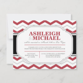 Convites Recepção de Casamento com Chevron Cinza e Vermelho