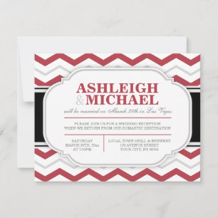 Convites Recepção de Casamento com Chevron Cinza e Vermelho