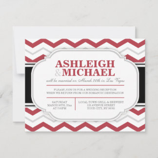 Convites Recepção de Casamento com Chevron Cinza e Vermelho