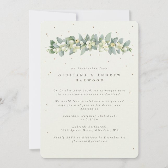 Convites Recepção de Casamento com Creme de Snowberry + Euc (Frente)