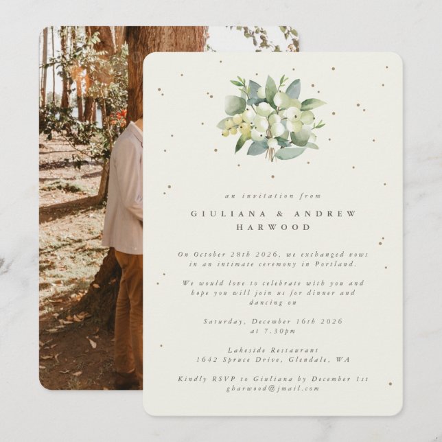 Convites Recepção de Casamento com Creme de Snowberry + Euc (Frente/Verso)