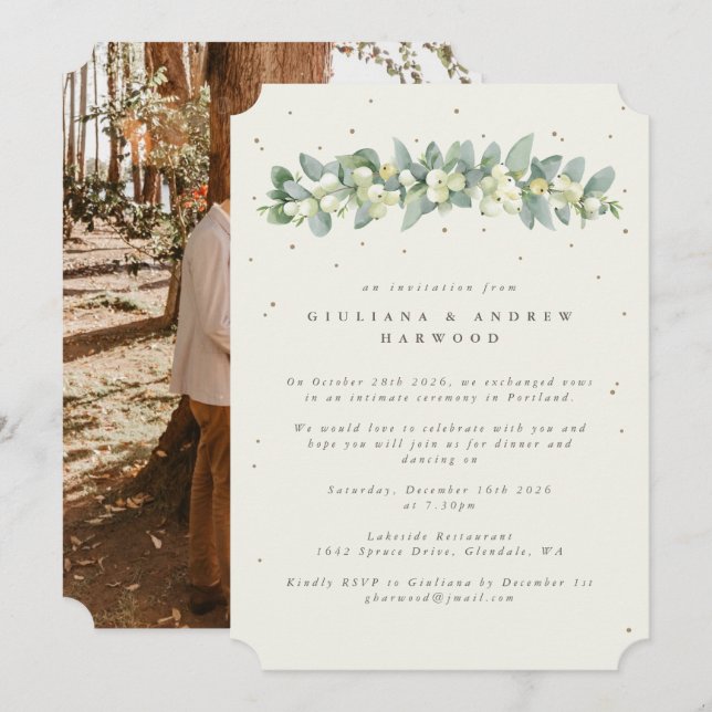 Convites Recepção de Casamento com Creme de Snowberry + Euc (Frente/Verso)
