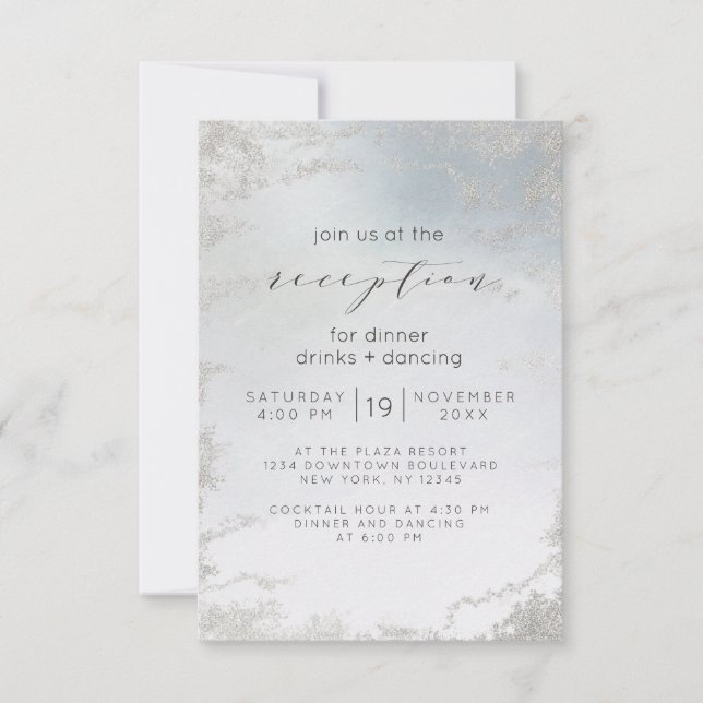 Convites Recepção de Casamento com Efeito Ombre em Azul Pó  (Frente)
