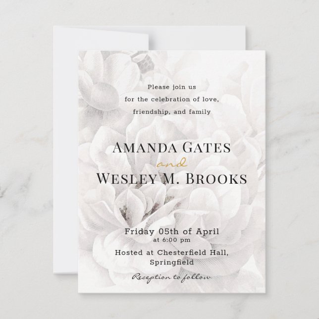 Convites Recepção de Casamento com Elegante Flora e Verdura (Frente)