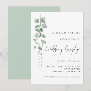 Convites Recepção de Casamento com Eucalipto em Aquarela Mo