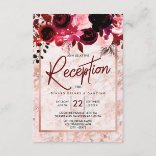 Convites Recepção de Casamento com Floral Borgonha e Dourad