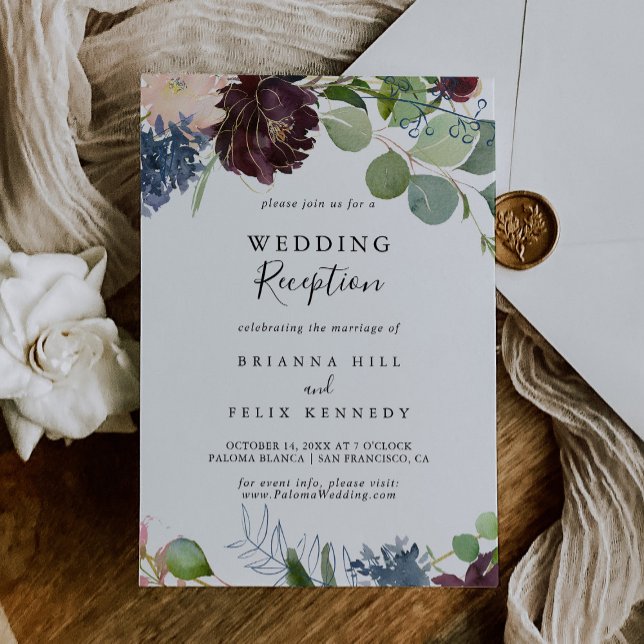 Convites Recepção de Casamento com Floral Burgundy e Folhag (Criador carregado)
