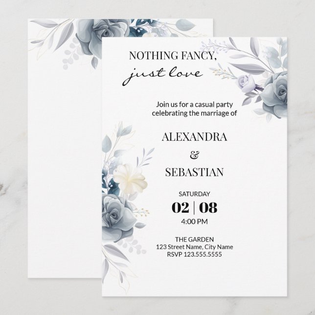 Convites Recepção de casamento com flores em aquarela (Frente/Verso)