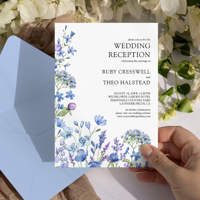 Convites Recepção de Casamento com Flores Silvestres Apenas (Floral Wedding Reception Invitation from my Lilac + Periwinkle Wildflower Wedding Collection)