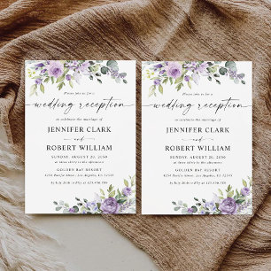 Convites Recepção de Casamento com Flores Violetas Romântic