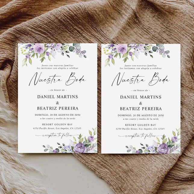 Convites Recepção de Casamento com Flores Violetas Romântic (Criador carregado)