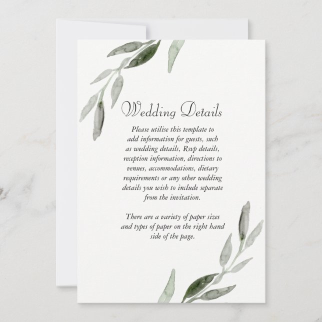 Convites Recepção de Casamento com Folha Verde em Aquarela  (Frente)