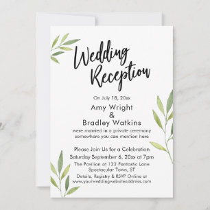 Convites Recepção de Casamento com Folhagem em Aquarela Ver