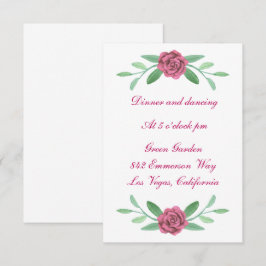 Convites Recepção de Casamento com Folhagem Floral Rosa