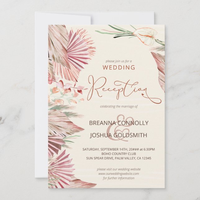 Convites Recepção de Casamento com Folhagem Seca de Palmeir (Frente)