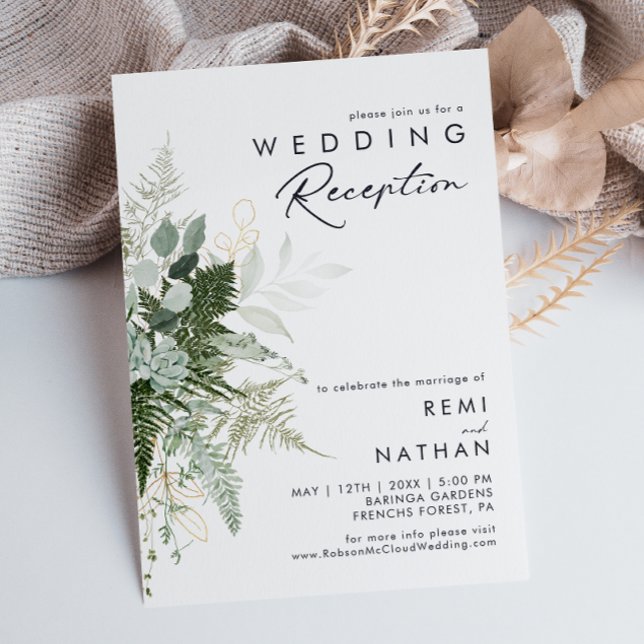 Convites Recepção de Casamento com Folhas Verdes e Douradas (Criador carregado)