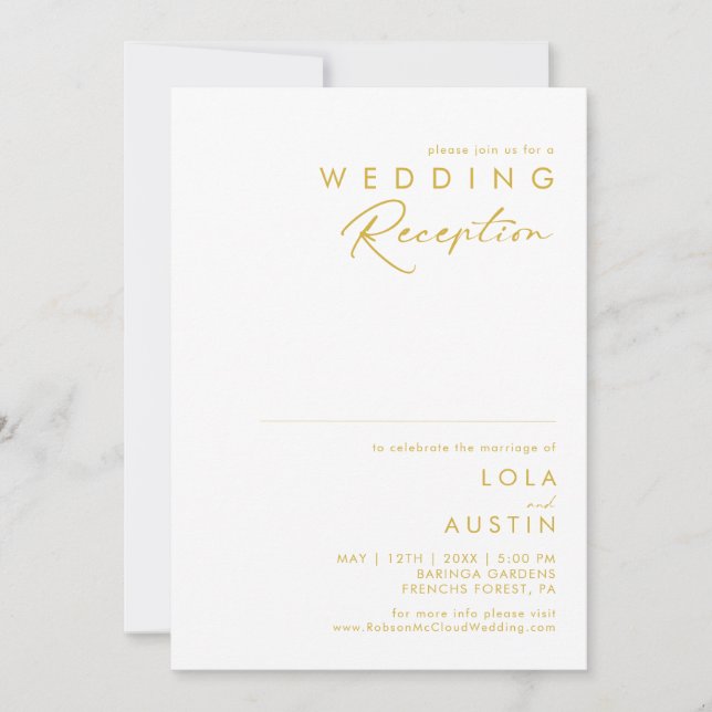 Convites Recepção de Casamento com Fonte Dourada Minimalist (Frente)