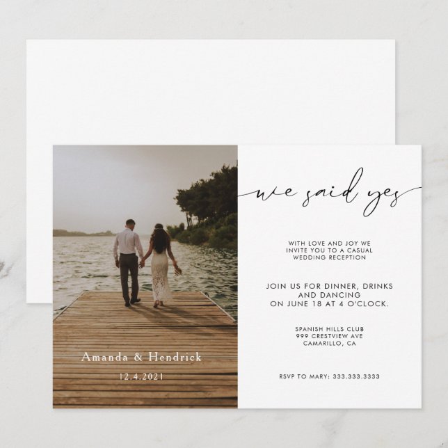 Convites Recepção de Casamento com Foto de Roteiro Moderno  (Frente/Verso)