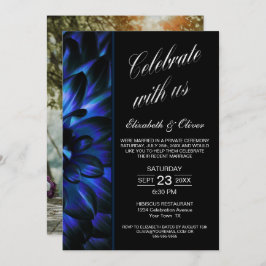Convites Recepção de Casamento com Foto Floral Azul