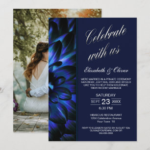 Convites Recepção de Casamento com Foto Floral Azul Marinho