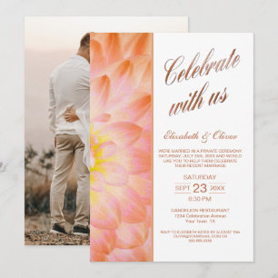 Convites Recepção de casamento com foto floral laranja mode