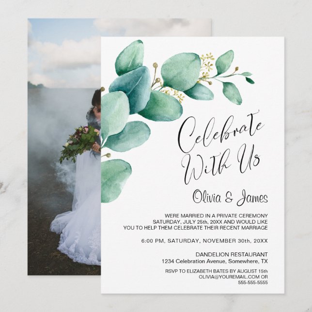 Convites Recepção de Casamento com Foto Personalizada de Fo (Frente/Verso)
