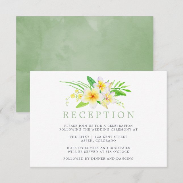 Convites Recepção de Casamento com Frangipani em Aquarela E (Frente/Verso)