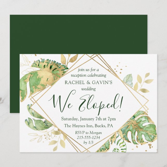 Convites Recepção de Casamento com Fuga Tropical Elegante (Frente/Verso)