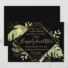 Convites Recepção de Casamento com Fuga Tropical Preto e Do