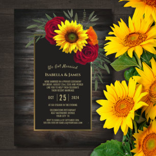 Convites Recepção de Casamento com Girassóis e Rosas em Mad