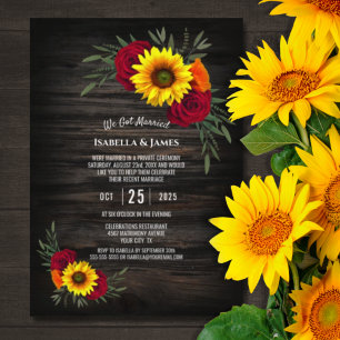 Convites Recepção de Casamento com Girassóis e Rosas em Mad